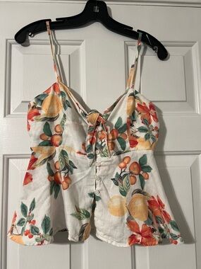 Sofia jeans White Floral & Citrus Tie-Front Cami Top